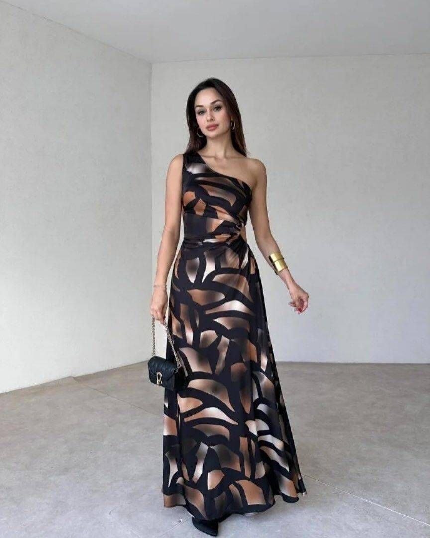 پیراهن سرشانه رومی طرحدار لاکچری